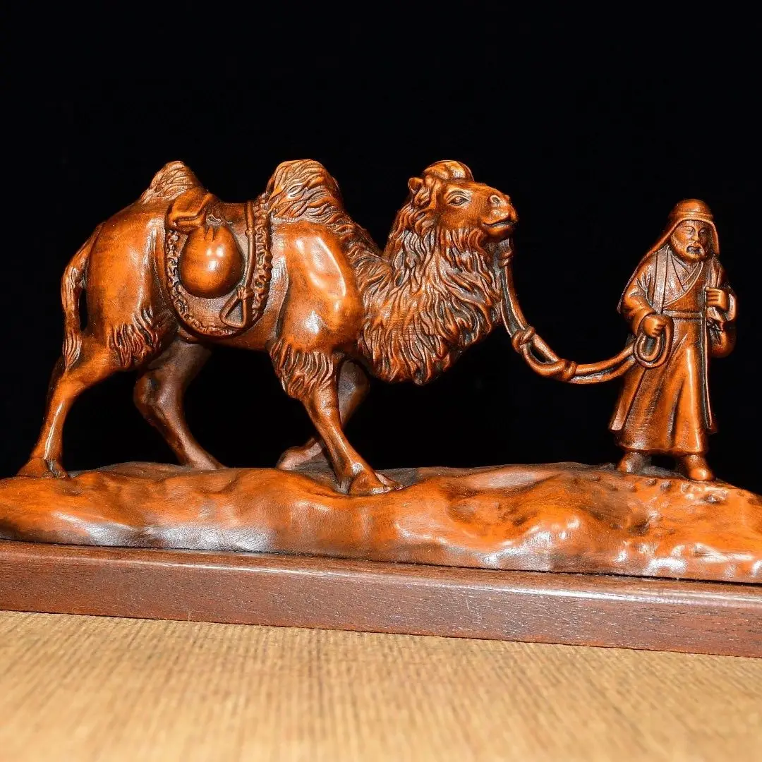 Hand Carved Wood Silk road camel Statue Figurine Desktop Ornaments Home Decoration