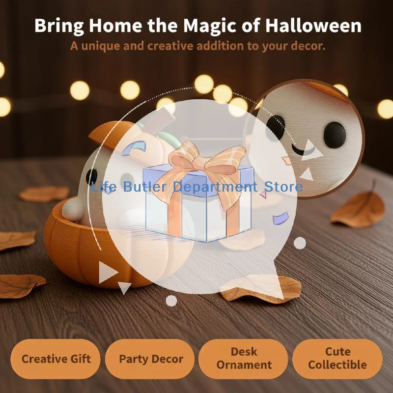 1 PCS 3D Printed Creative Halloween Pumpkin Elf Decor With Pumpkin Base Ghost Hat Desktop Ornament Halloween Gifts For Children