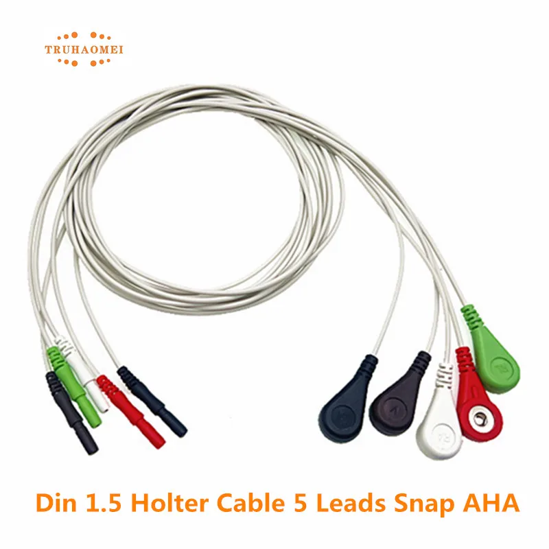 Din 1.5 MM Holter kablo ekg Leadwires 3LD 5LD 7LD 10LD AHA veya Holter kaydedici enstrüman için IEC Snap 4.0