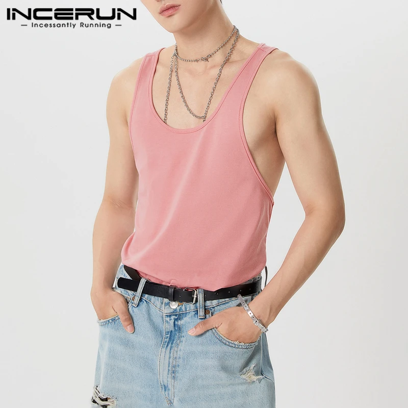 

INCERUN Men Tank Tops Summer Solid Color O-neck Sleeveless Casual Vests Streetwear 2025 Breathable Stylish Men Clothing S-5XL