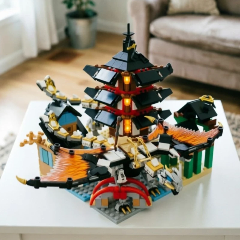 Green Battle Dragon Temple Model Building Blocks Toys - view 3