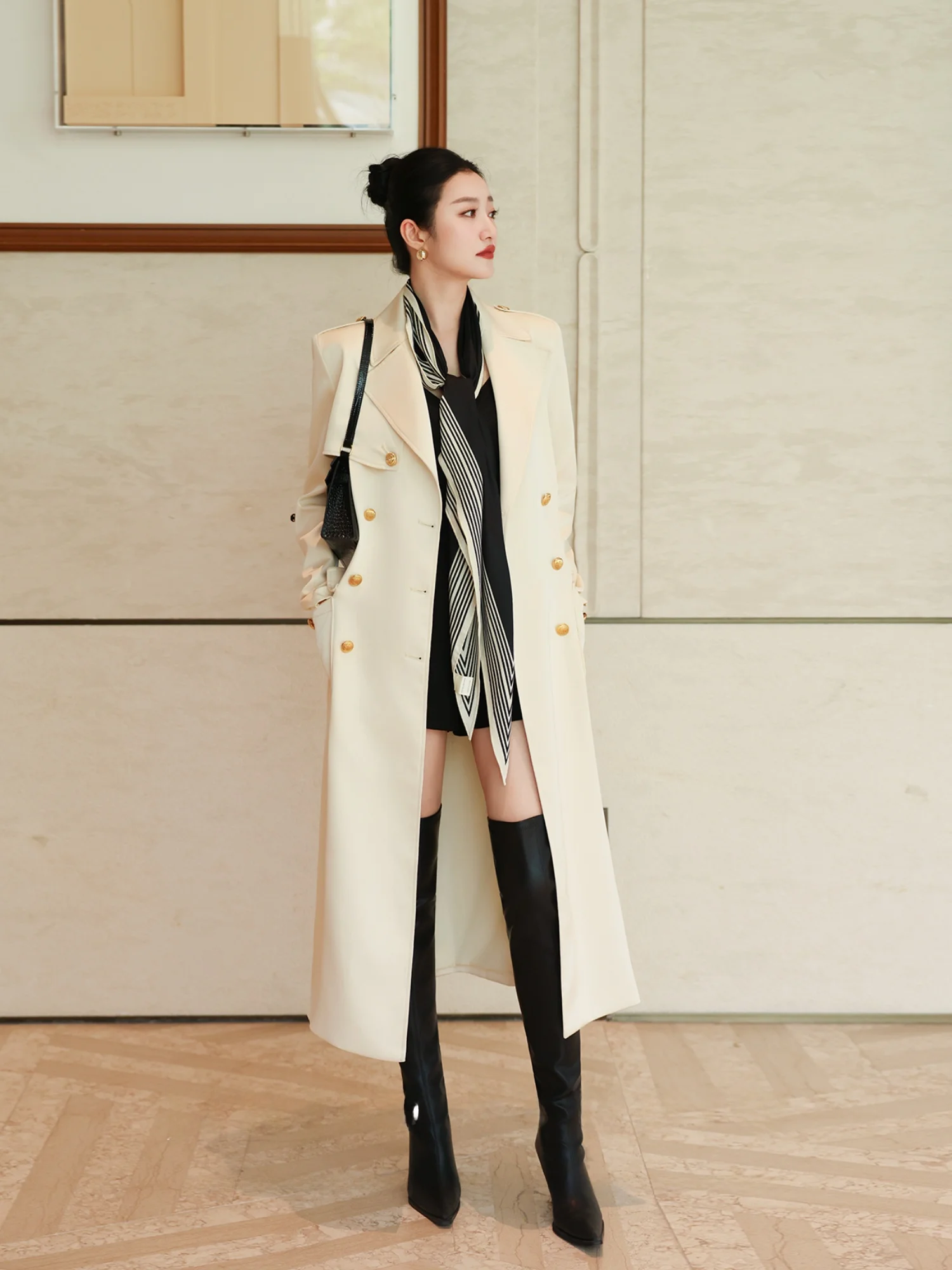 

Модное длинное приталенное пальто-жакет для женщин в корейском стиле, прямого кроя, осеннее, из полиэстера, с длинными рукавами