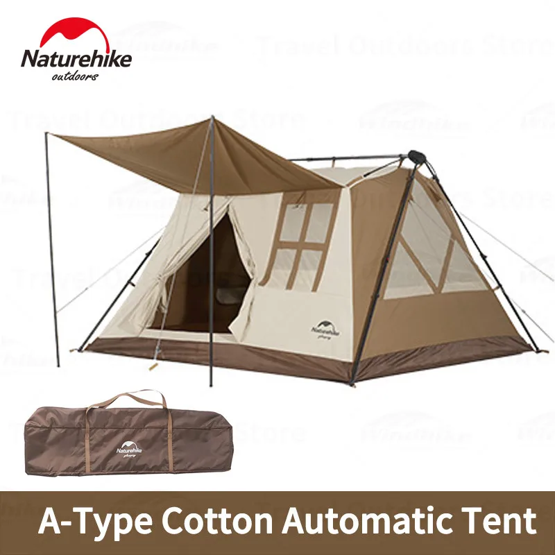 Naturehike A-Type Cotton Automatic Tent 3-4Persons Outdoor Camping Cottage Tent Quick Open All-In-One Support Rainproof Tent