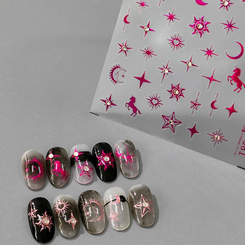 Shiny Star Unicorn Moon Heart Rhinestone Laser Silver Punk Glitter Starlight Snowflake Christmas Nail Art Sticker Manicure Decal