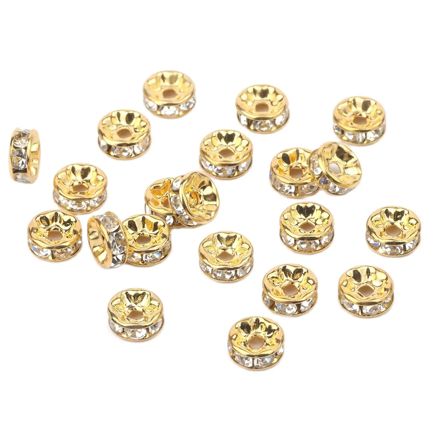 

100pcs/Lot 4mm 6mm 8mm Gold Color Rhinestone Rondelles Loose Spacer Beads Metal Crystal Beads for Jewelry Making DIY Accessories