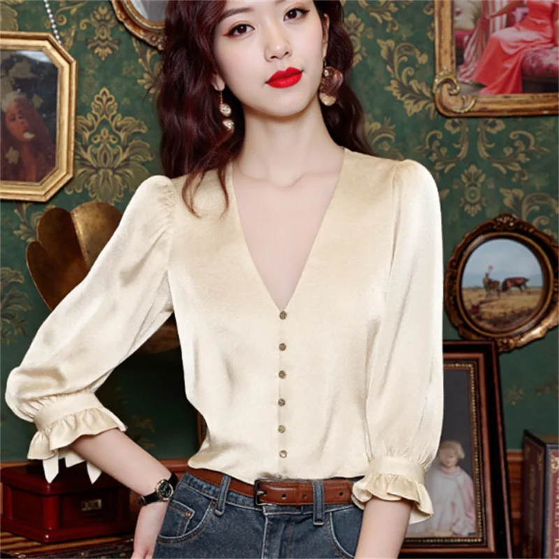 

Осень 2025 г., новая модная элегантная вечерняя рубашка узкого кроя с эффектом морщин