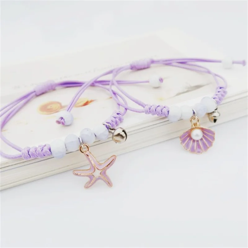 Fashion Starfish Shell Braided Charm Bracelet Butterfly Pendant Friendship Beach Couple Bracelet Women Girls Wrist Chain Jewelry