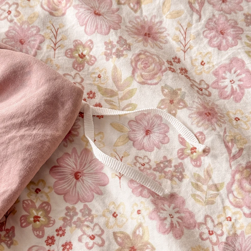 Ins Princess Bedding Set Soft Washed Bed Sheet Set Twin Queen Size Floral Duvet Cover Set No Filling With Pillowcases For Girls