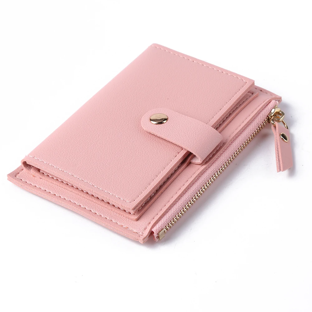 Women Fashion Multi-slot Zipper Card Holder PU Leather Mini Solid Color Wallet