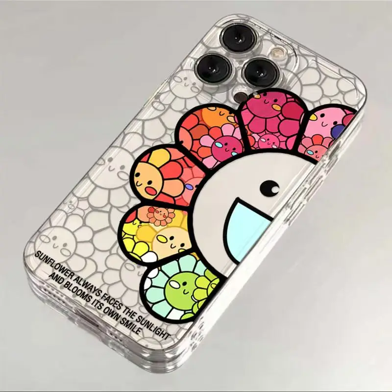 Korean Lovely Sunflower Phone Case for iPhone 16 15 14 13 12 11 Pro Max X Xs Max XR 12 Mini Soft Clear Cover Transparent Fundas image 2
