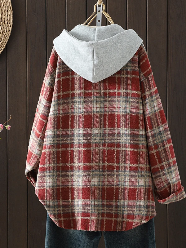 Retro Hong Kong Sle Women's irt Coat Hooded Loose Long Sve Thiened Versatile Outerwear Comfortable Fit Winter Coat