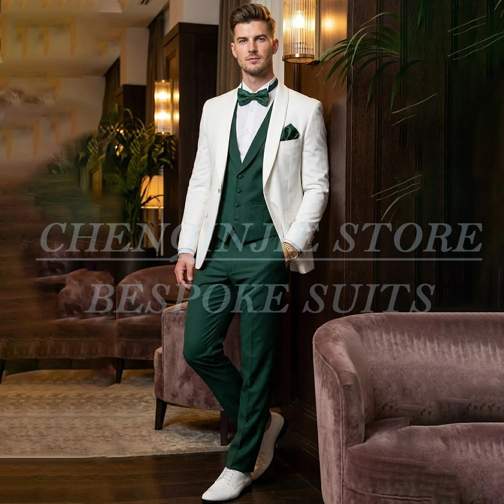 Customized Wedding Men's Suits Outfits Formal Single Breasted Shawl Lapel Slim Fit 3 Piece Jacket Pants Vest Customzied Blazer