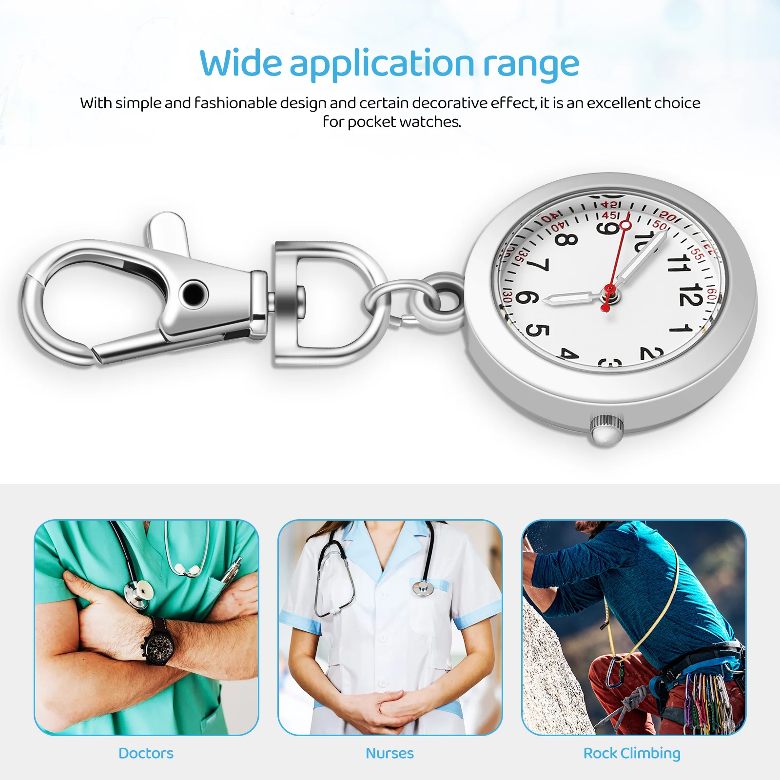 

2 Pcs Silver Nurse Watch Clip-On with Keyring Portable Pocket Watch for Medical Professionals