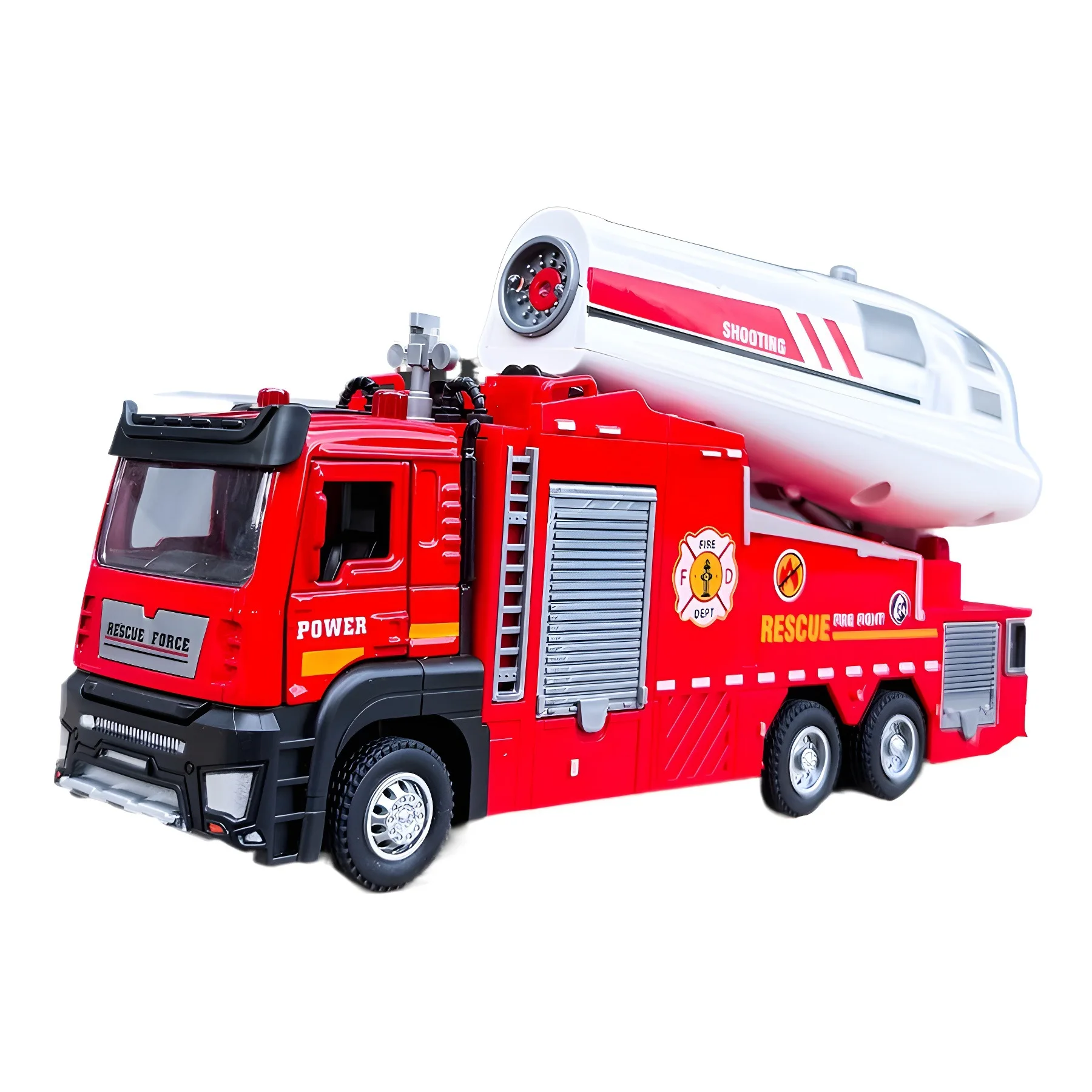 1/32 Spray Fire Truck Toy Alloy Metal Diecast Model Electric Water Spray Rescue Firefighting Vehicle Toy Decoration Kids Gift