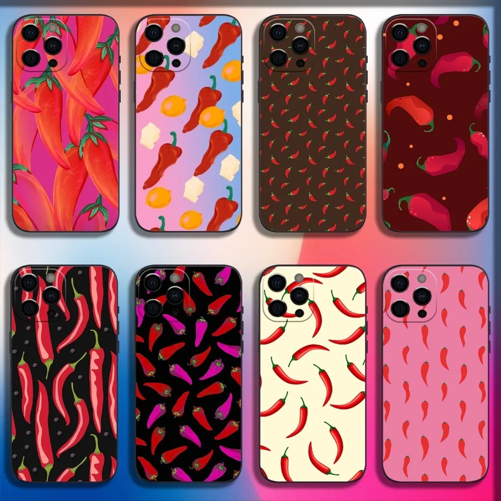 

Chili Red Phone Case For iPhone 16,15,14,13,12,11,Pro,X,XS,Max,XR,Plus,Mini Soft Black Cover