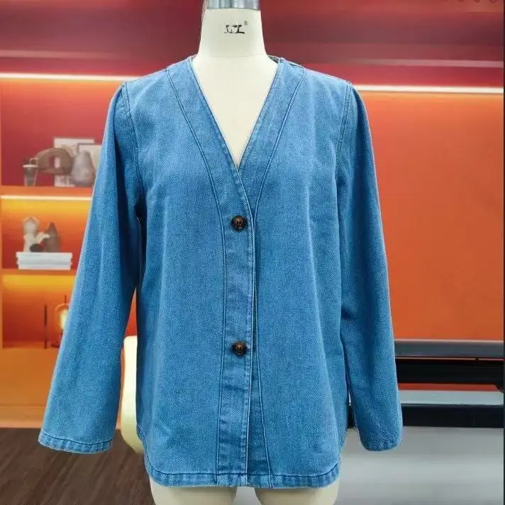 Women Spring Autumn Denim Cardigans Jackets Ladies Long Sleeve Single Breasted Casual Jean Coats view 6