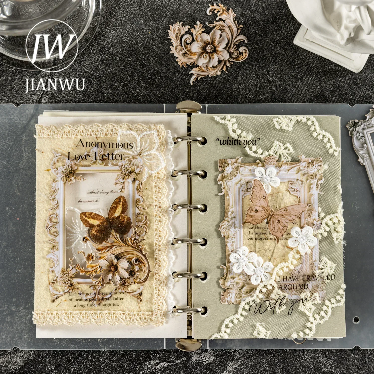 JIANWU Lace Dream Series Vintage Hollow Border Hard Card Material Collage Sticker Creative DIY Journal Scrapbooking Stationery