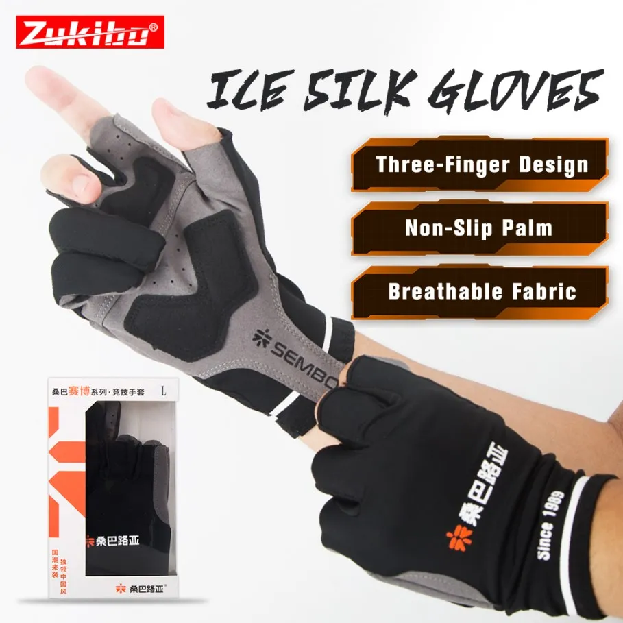 ZUKIBO Three Finger Fishing Gloves Women Men Cut Gloves for Fishing Sun Protection Anti-Slip Gloves Breathable Thin Gloves