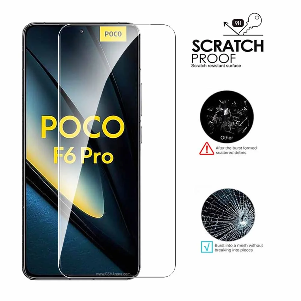 حافظة PocoF6Pro 3In1 لعدسة الكاميرا واقي للشاشة من الزجاج المقسى وغطاء ناعم من البولي يوريثان الشفاف لهاتف Xiaomi Poco F6 Pro F6Pro PocoF6 Pro