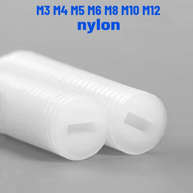 Nylon Slotted Grub Bolt M3 M4 M5 M6 M8 M10 M12 White Nylon Thread Flat Head Metric Headless Set Screw