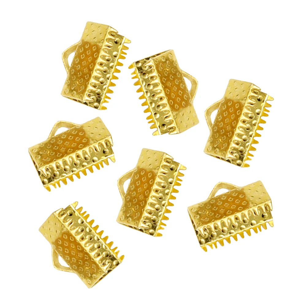 

100pcs Metal Clamp Frayed Ribbon Ends Fastener Clasps Textured Crimp End Clamps for Cord Lace DIY Jewelry Making