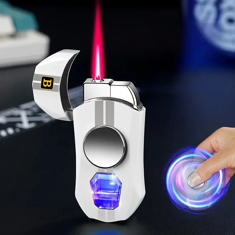 

New Windproof Visual Window Fingertip Rotating Gyroscope Lighter Direct Spray Flame Inflatable Color Light Cool Lighter