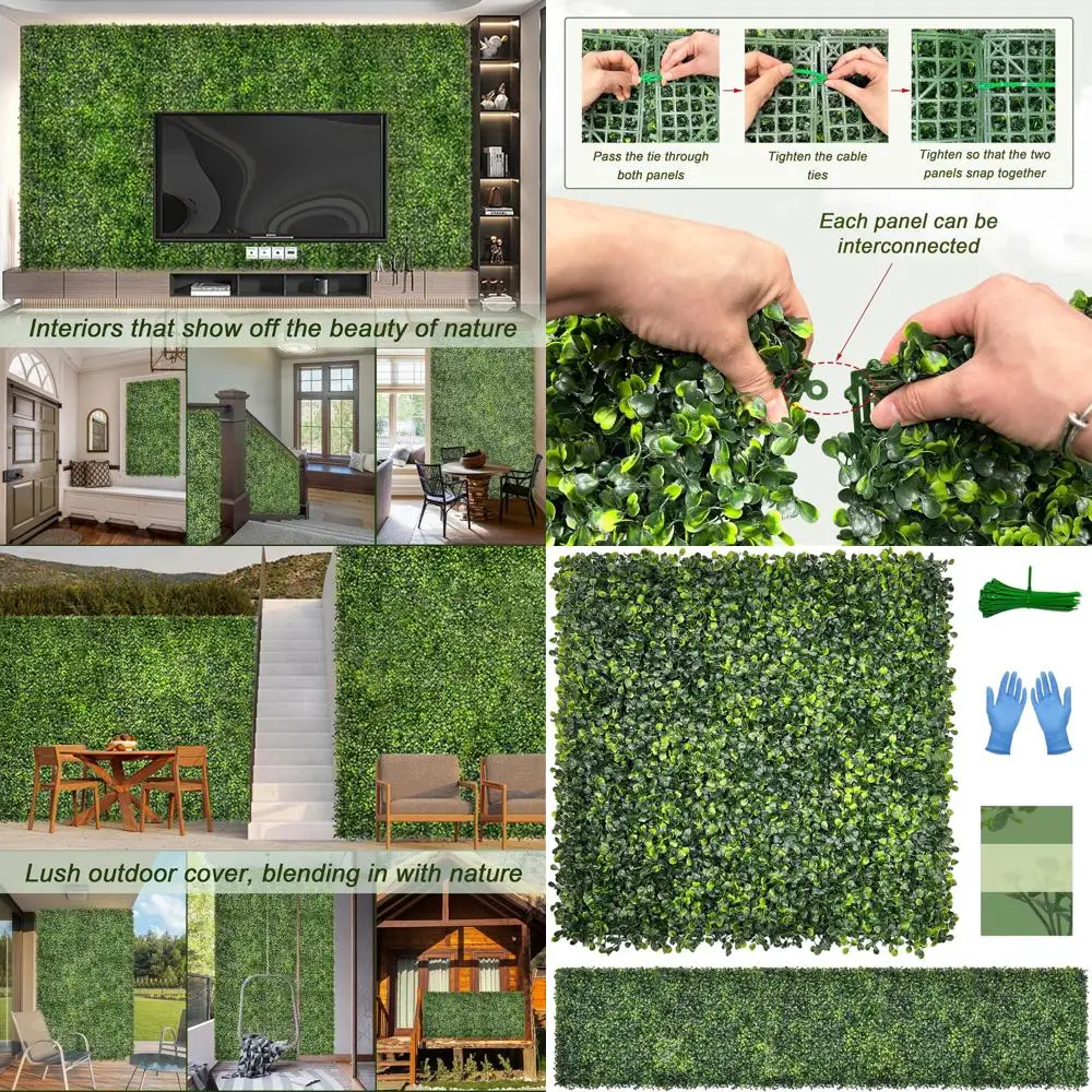 

20x20 Устойчивая к ультрафиолетовому излучению панель из искусственного самшита для внутренней/наружной зелени, декора заднего двора и крышки забора для конфиденциальности