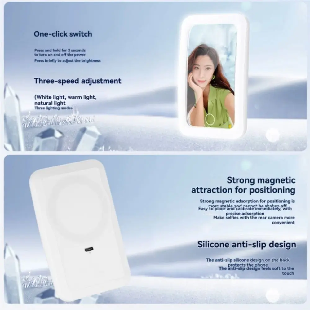 Magnetic Magnetic Selfie Mirror Led Back Suction Phone Selfie Mirror Mobile Wide-Angle Led Wide-Angle Mirror Photo