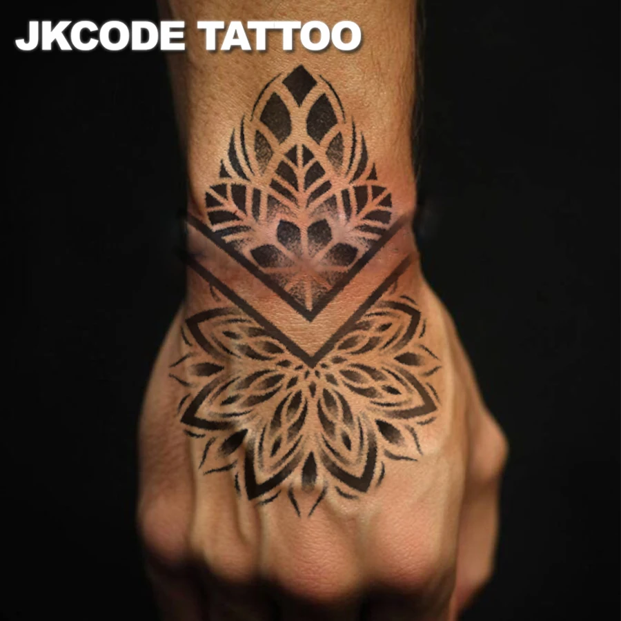 Brahma Lotus totem Tattoo-Herbal Temporary Hand Tattoo-Indian totem-Men's and women's hand, finger, neck, arm tattoo stickers, long-lasting and waterproof for 15 days