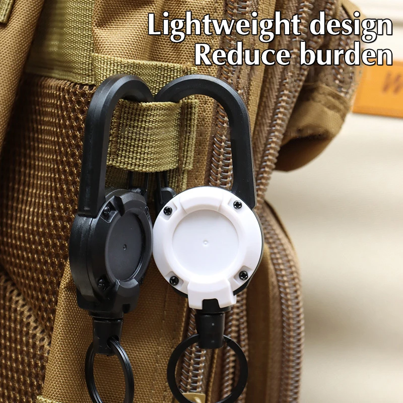 1pcs Heavy Duty Retractable Pull Badges ID Reel Carabiner Key Chain Steel Wire Rope Buckle Key Holder Outdoor Keychain Tools