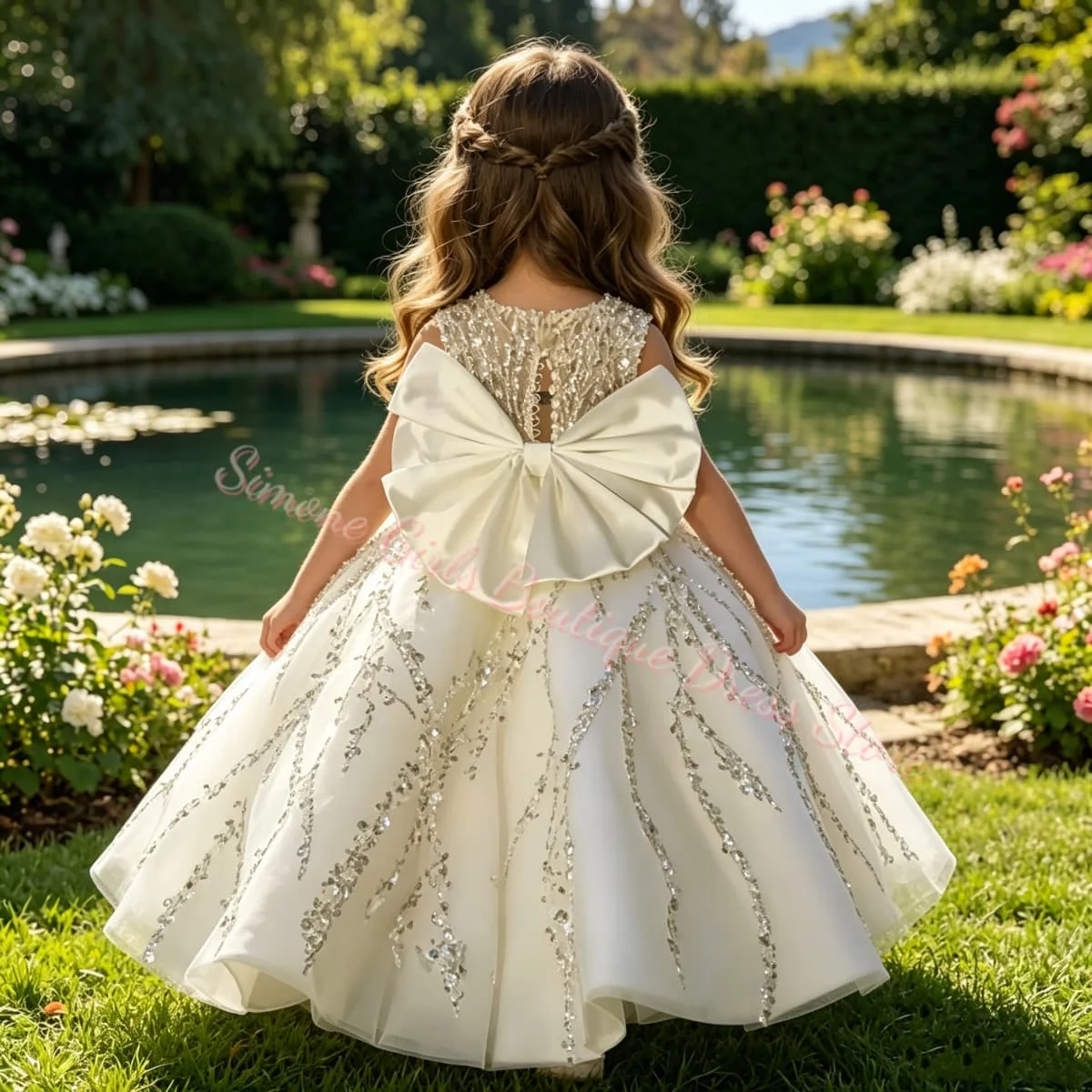 Flower Girl Dress Luxury Beaded Wedding Party Dress Kids Birthday Pageant Princess Gown for Toddler Girls Formal Occasion