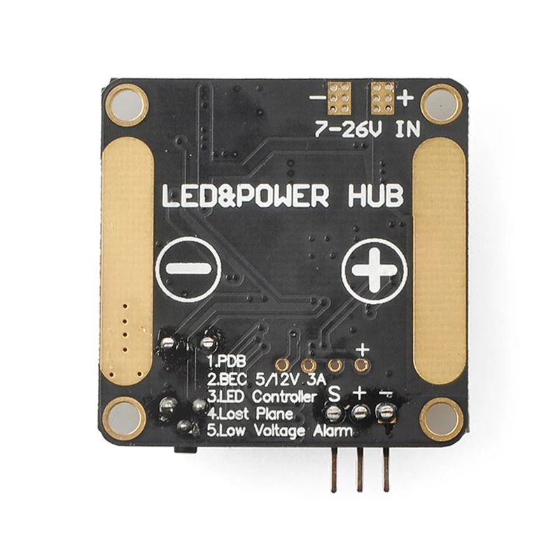Placa de distribución FPV 5 en 1 incorporada 3A 5/12V BEC Control de luz LED rastreador de alarma de bajo voltaje voltaje de entrada 7-26V