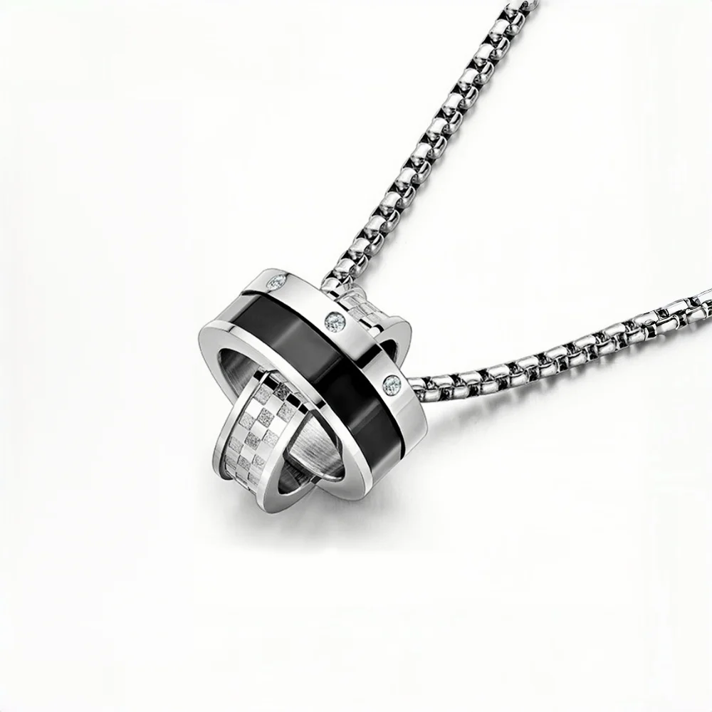 Retro-Doppelring-Anhänger-Halskette für Damen und Herren, luxuriöser Titanstahl, nicht verblassend, Pulloverkette, Hip-Hop-Paarschmuck, Kpop-Geschenk – Detail 9