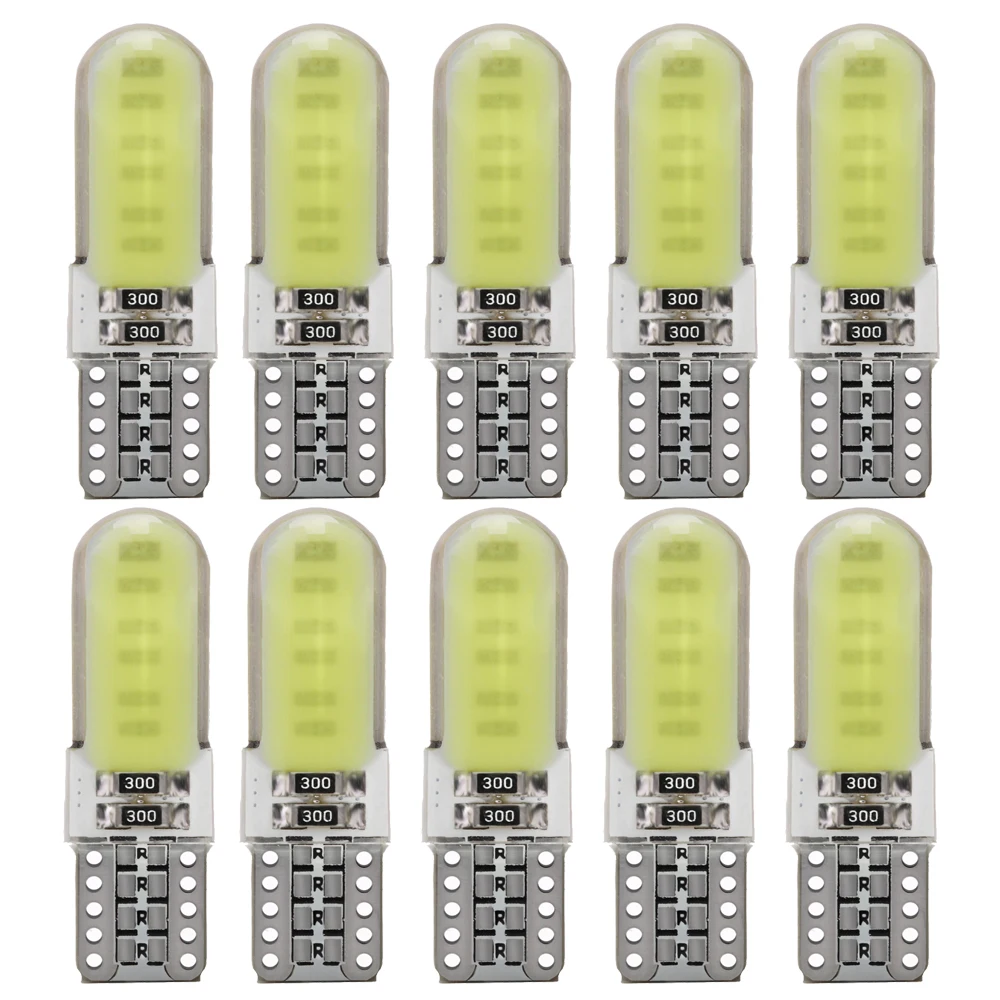 

10pcs Silicone COB 12V T10 W5W 168 194 Led Auto Interior Bulb White Led Car Side Wedge Light Bulbs License Lamp White 6000K