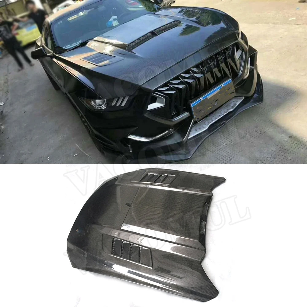 Carbon Fiber Car Front Hood Covers Bumper Engine Bonnet Decoration Trims for Ford Mustang Coupe Convertible 2 Door 2015-2017