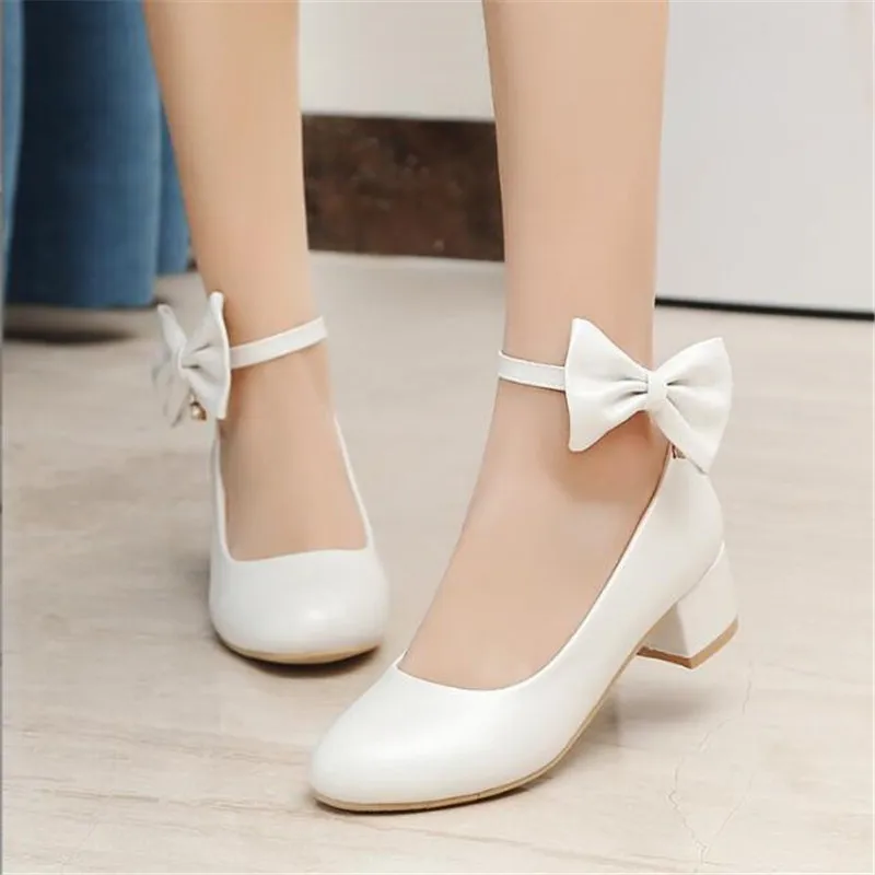 Girls High Heels Women Shoes Medium Heels Mary Janes Shoe Patent Leather Pumps Ankle Strap Ladies Shoe Office Zapatos Mujer30-43