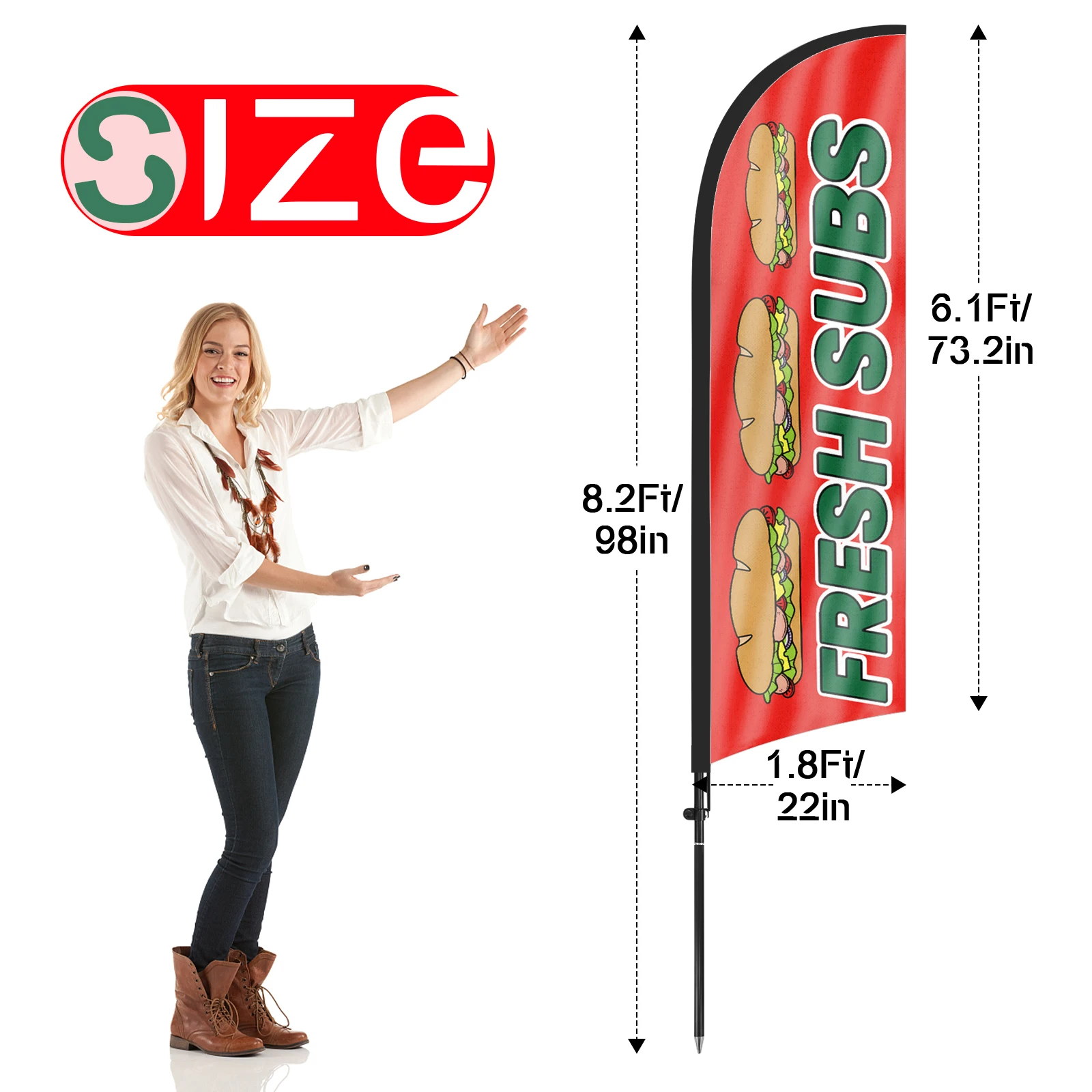 FSFLAG 1PCS 280CM The Fresh Subs Feather Flag with Flagpole Advertising Outdoor Banner Decoration for Businesse and Storefront