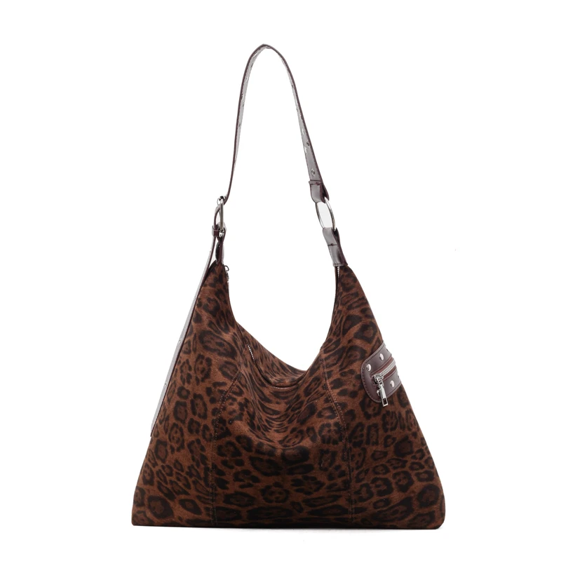 

Женская ретро-сумка из искусственной замши с леопардовым принтом, новая осенне-зимняя сумка на одно плечо большой вместимости, регулируемый плечевой ремень