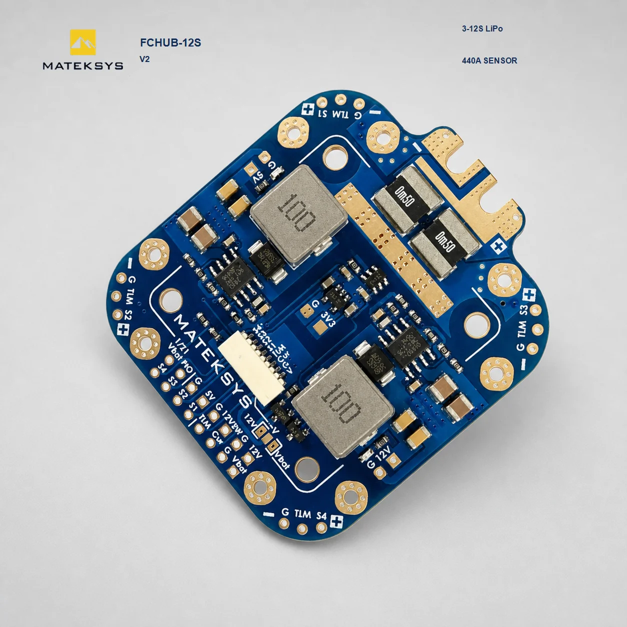 MatekSys FCHUB-12S V2 XCLASS PDB Power Distribution Board 3-12S LiPo 8-60V 5V 5A 12V 4A BEC 440A Current Sensor FPV Quad Drone