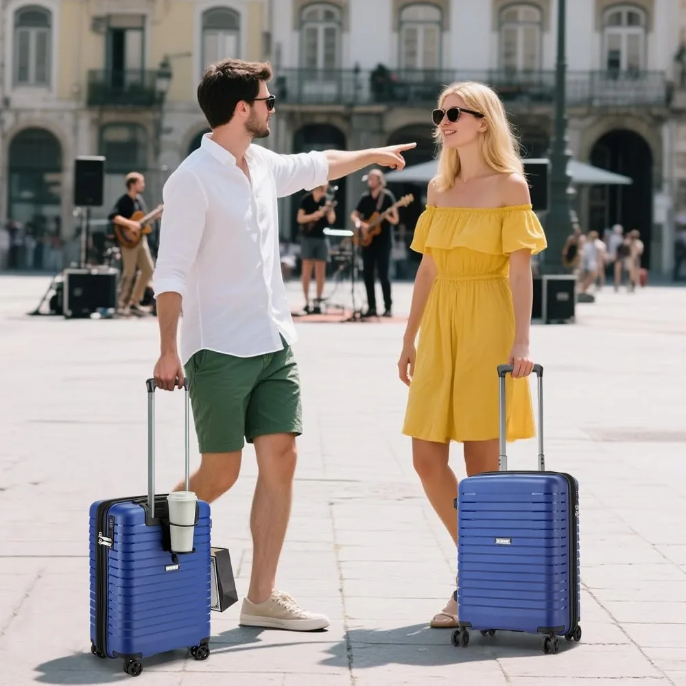 Легкий 20-дюймовый расширяемый спиннер для багажа с прочным твердым корпусом и скрытым держателем для чашки для путешествий