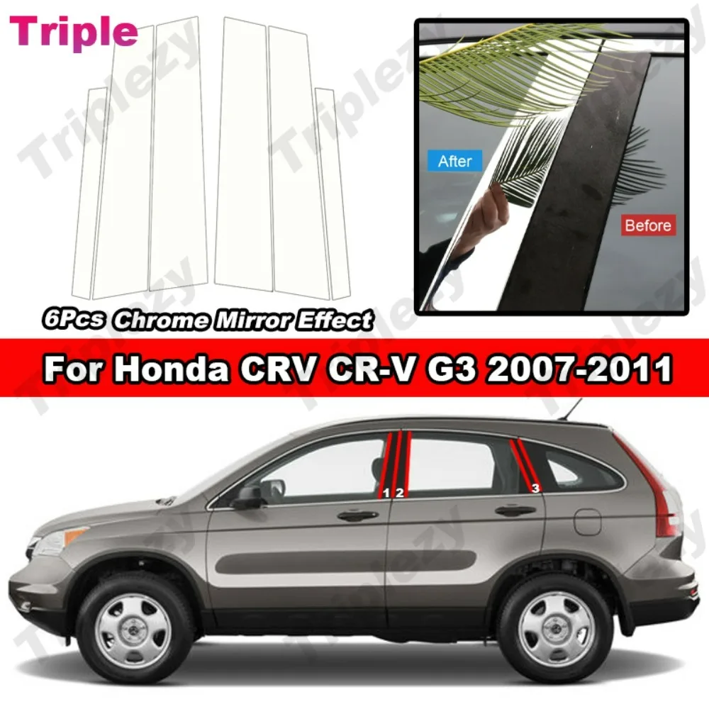 Glossy Chrome Mirror Effect Car Door Center Column Window Middle B C Pillar Post Cover Trim PC Material Sticker For Honda CRV G3