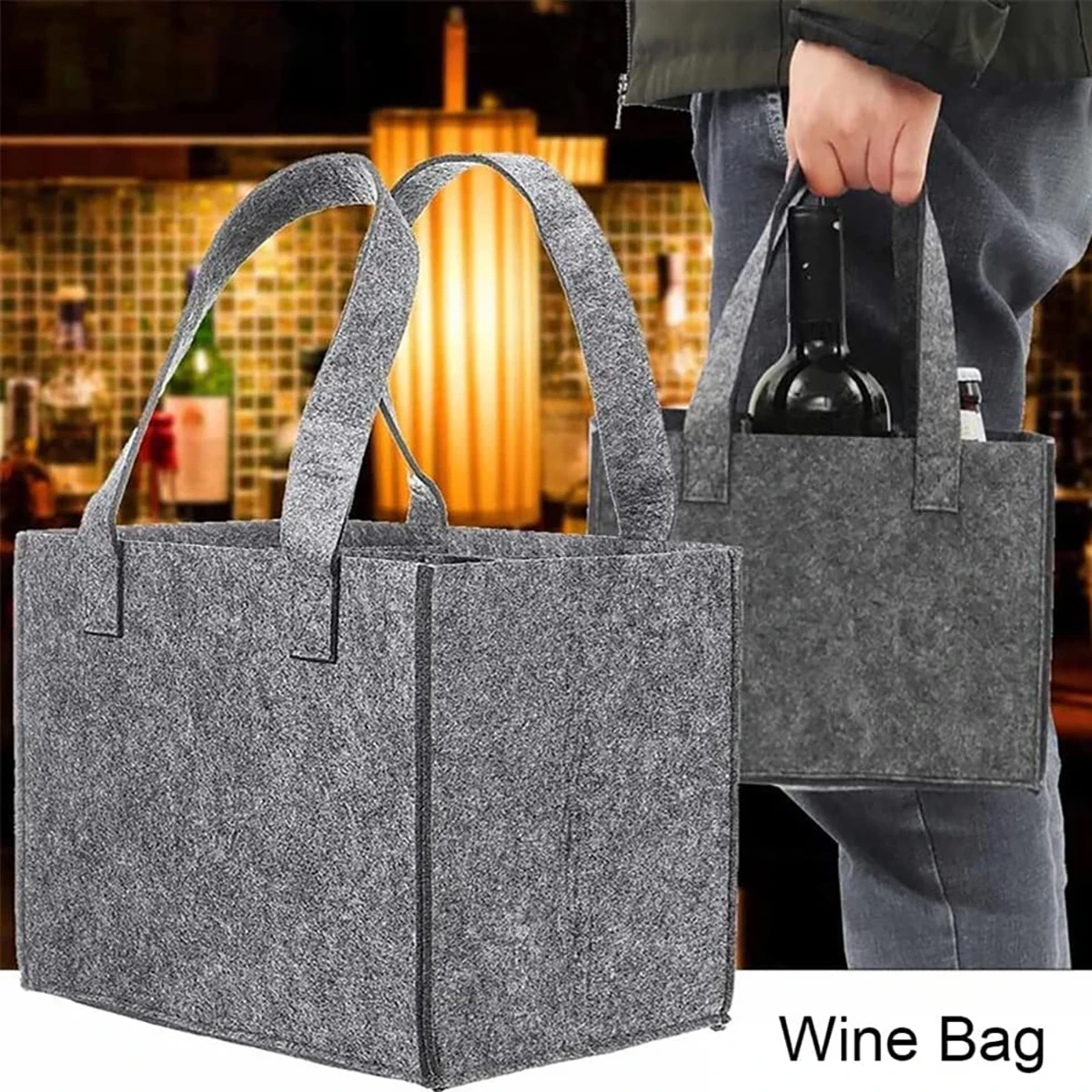 6 Bottles Carrier Reusable Bottle Bag Felt Bottle Bag Bottle Basket Men\'s Handbag Beer Drink Carrier for Party Travel Picnic