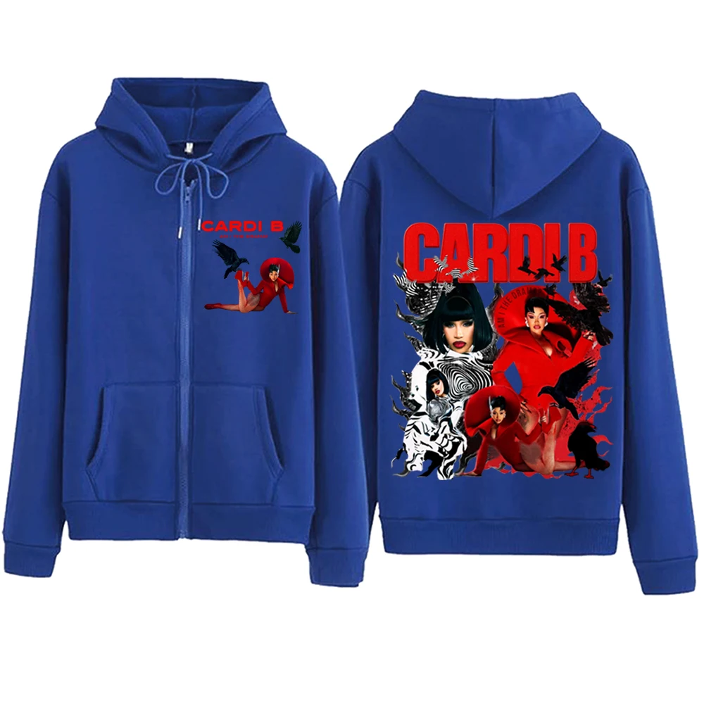 ألبوم جديد Cardi B Am I The Drama قلنسوة بسحاب رجل امرأة Harajuku البلوز القمم الشارع الشهير البلوز