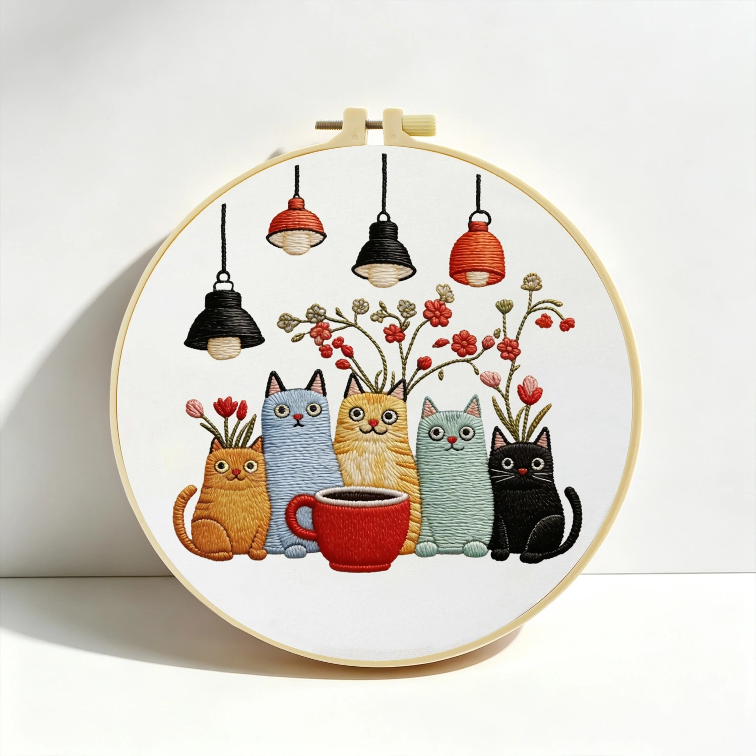 1 Set Kaffeetassen-Katzen DIY-Stickerei-Set für Anfänger, Stick-Starter-Kit, Kreuzstich-Kunstgeschenk, Handarbeits-Bastelset – Detail 5