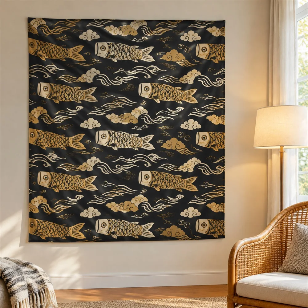 VIKAMA Koinobori Carp Streamer Tapestry Wall Hanging, HD Print Wall Art, Japanese Festival Decor for Living Room Bedroom Nursery