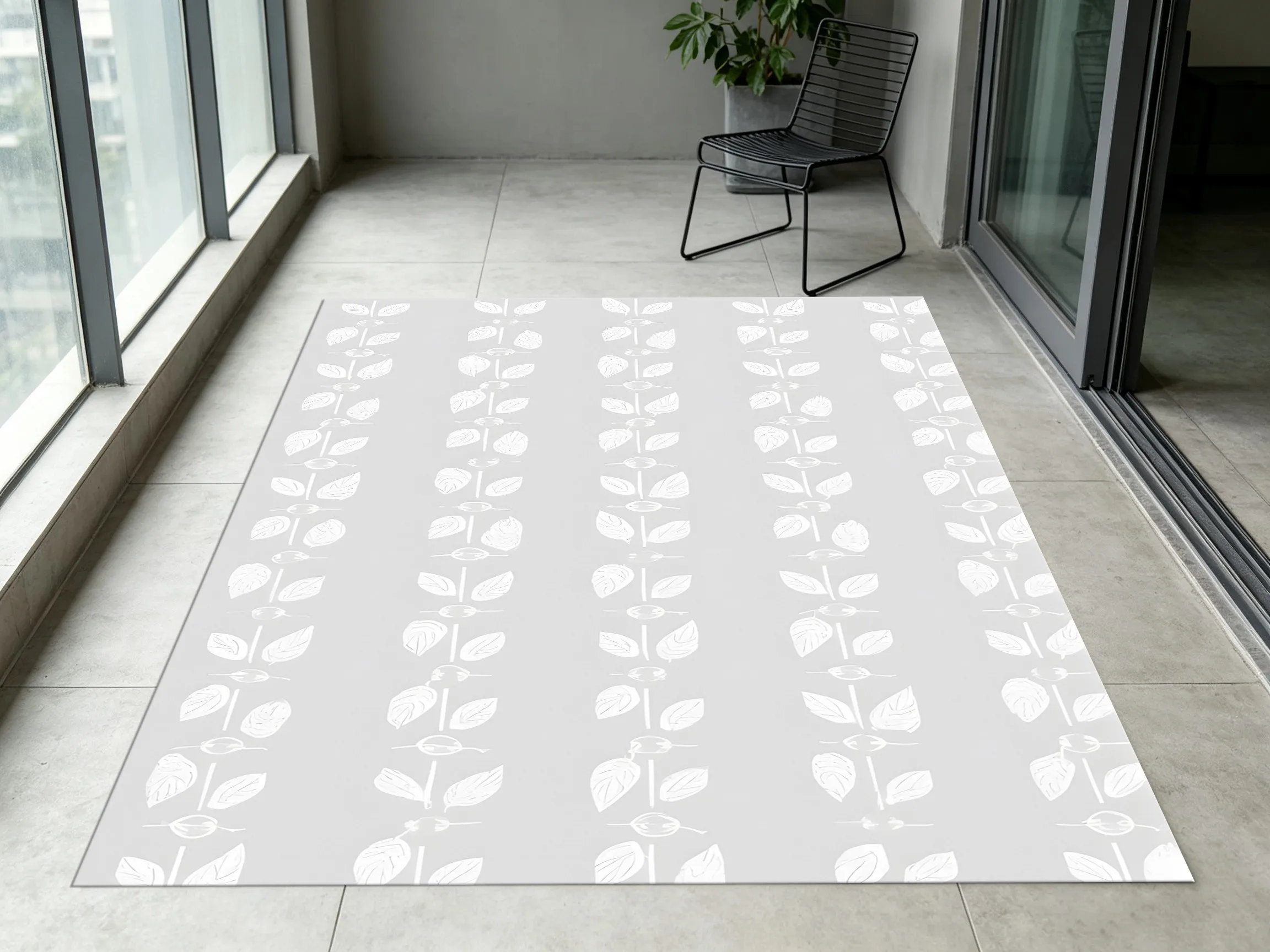 2D Large Rug Light Gray Continuous Leaf Pattern Minimalist Fresh Style Living Room Bedroom Home Decor