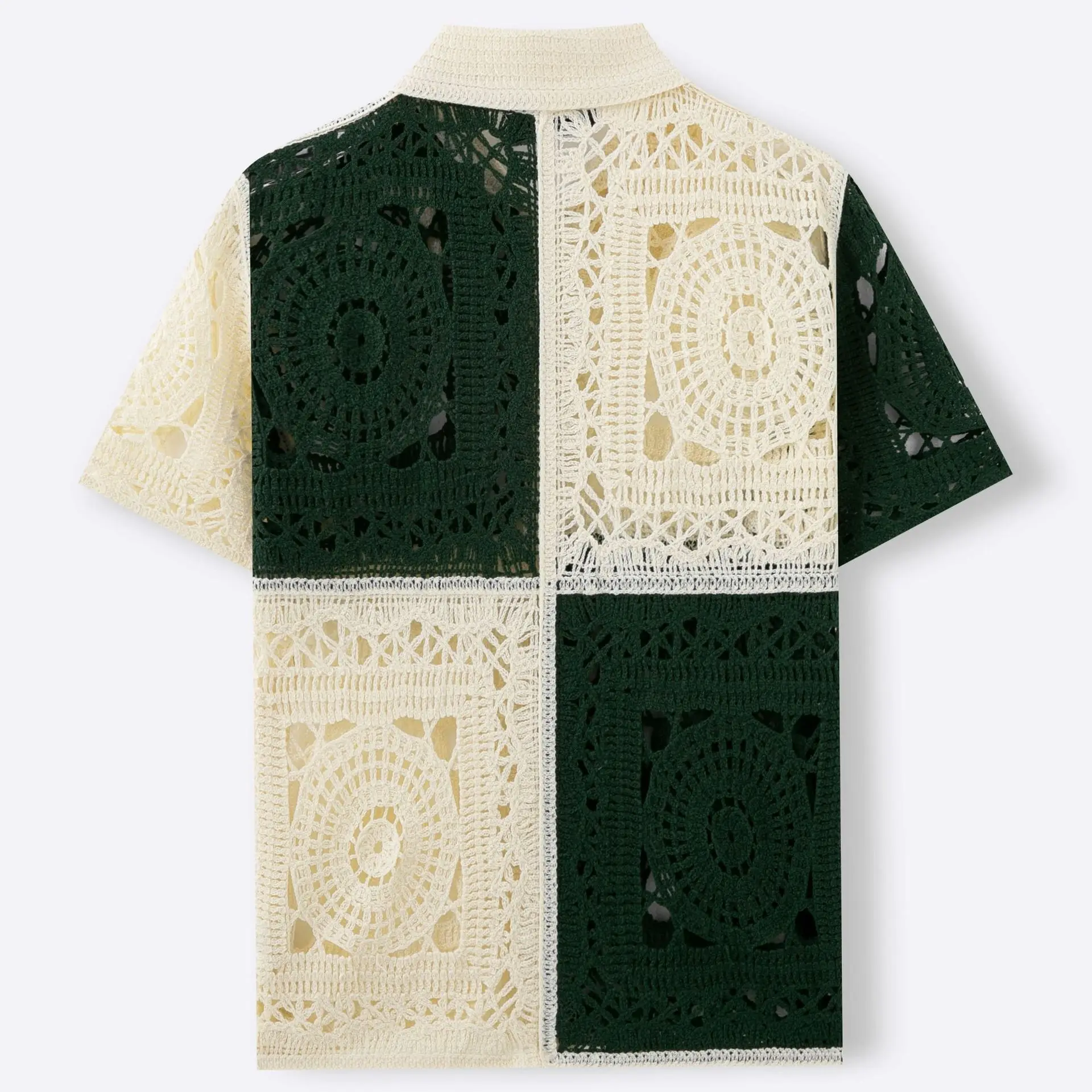Men's luxury fashion handmade crochet hollow knitted cardigan contrasting color short sleeved cardigan casual polo shirt for men