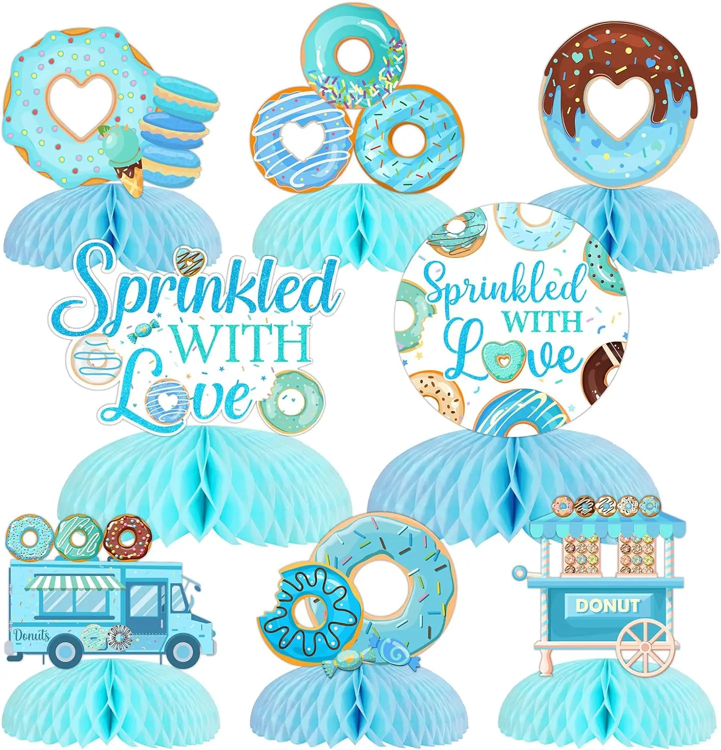 

Donut Sprinkle Honeycomb Centerpieces for Boy, Sprinkled with Love Centerpiece Donut Table Decorations for Boy Baby Shower Party