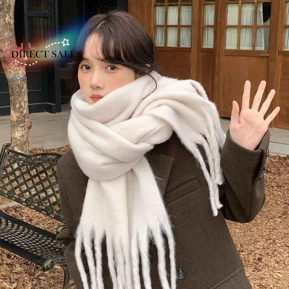 

Elegant Mohair Wool Scarf Tassel Thicken Winter Cashmere Scarves Korean Style Keep Warm Long Shawl Student