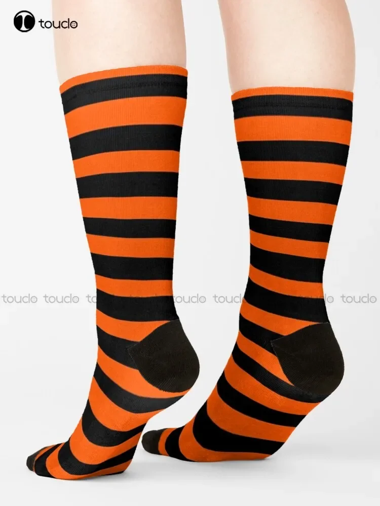 Orange And Black Horizontal Stripes Pattern Socks Halloween Baseball Socks Personalized Custom Unisex Adult Teen Youth Socks